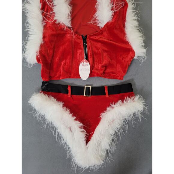 RSLOVE Women Christmas Santa Lingerie Set Velvet Claus Outfit 2Pcs XL - Picture 5 of 9